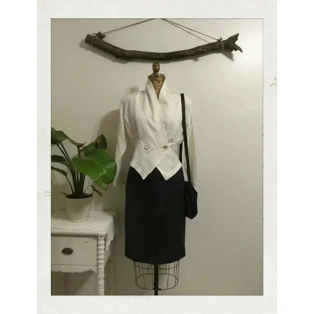 Vintage White Floral Paisley Print Cropped Balero Mini Top Wedding Prom Blazer - Picture 1 of 2